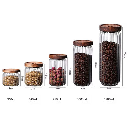 Glass Storage Jars Set with Wooden Lids