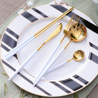 White/Gold Stainless Steel Flatware Set – 60-Piece Service for 12