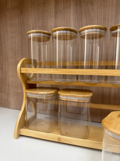 7-Piece Bamboo Storage Jar Set with Wooden Rack