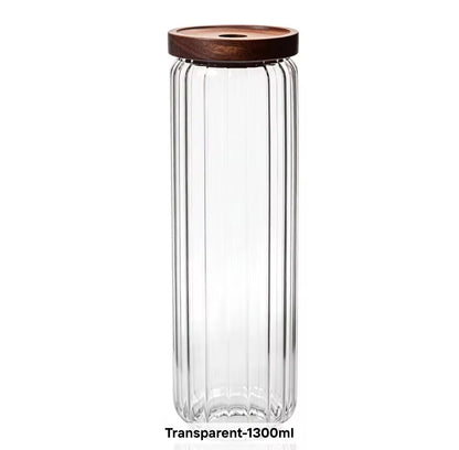 1300ml Glass Storage Jar With Wood Lids