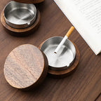 Ashtray Stainless Wood Base/Cover