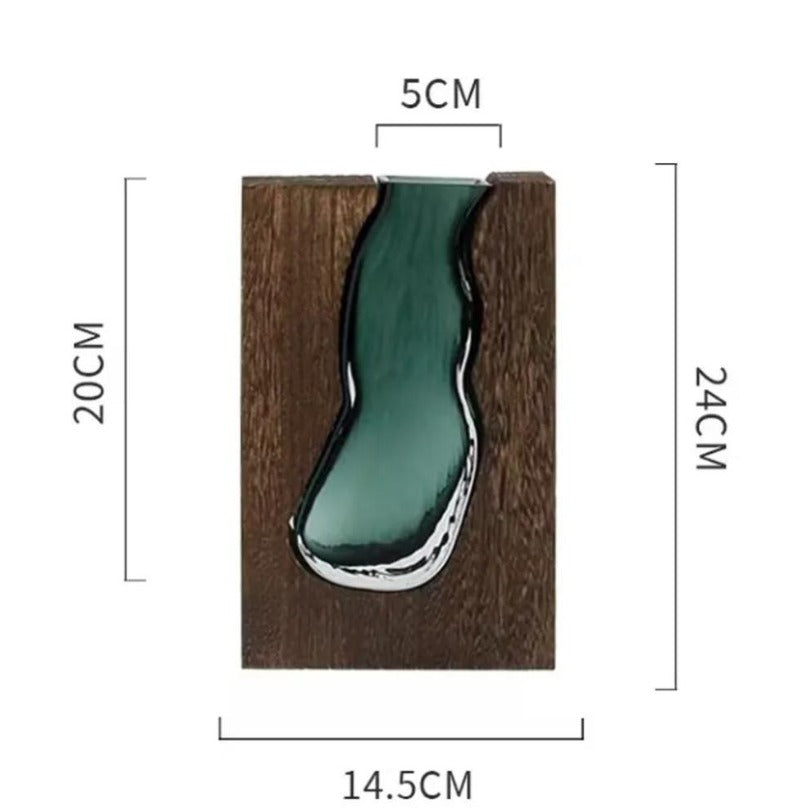 Glass Vase Embedded in Dark Tung Wood