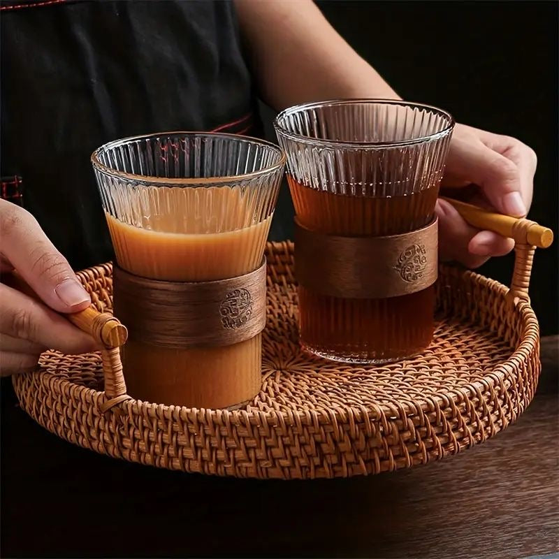 6 Glass Cups with Middle Wood