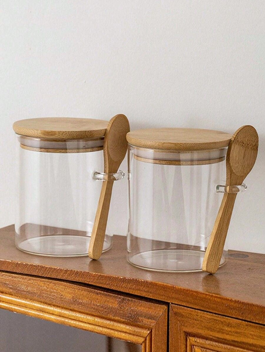 12pcs - Glass Storage Jar with Bamboo Lid & Spoon