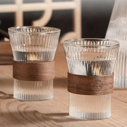 6 Glass Cups with Middle Wood