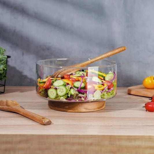 1pcs Elegant Clear Glass Bowl with Wooden Base
