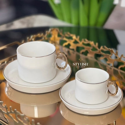 Coffee and Tea Cups with Gold Handel