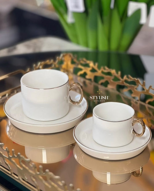 Coffee and Tea Cups with Gold Handel