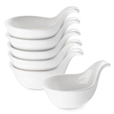 Set of 6 Elegant White Porcelain Snack & Sauce Bowls