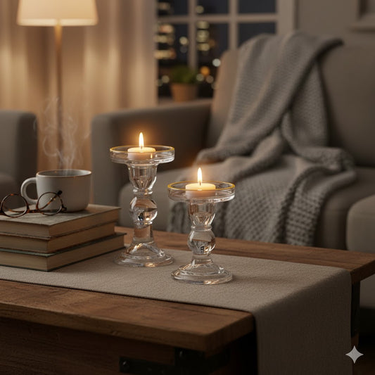 2pcs-Crystal Glass Candle Holders