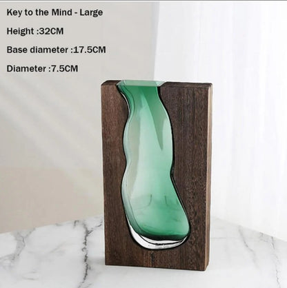 Glass Vase Embedded in Dark Tung Wood