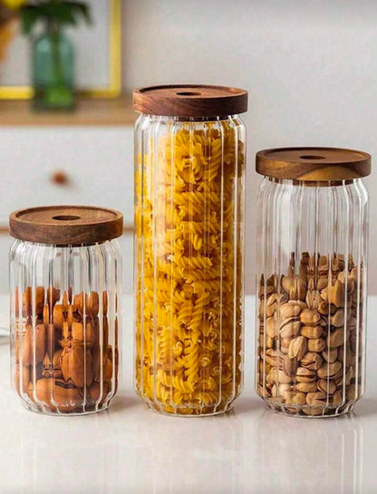 Wood Sealed Glass Jar with wooden lid