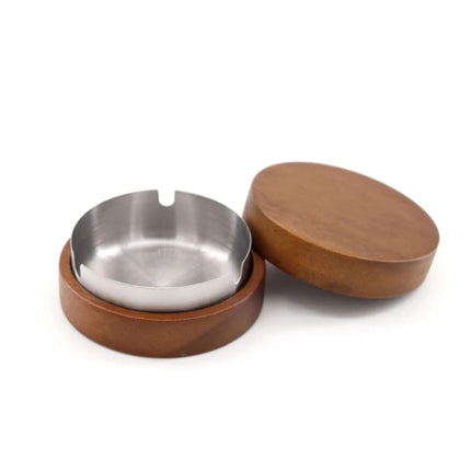 Ashtray Stainless Wood Base/Cover