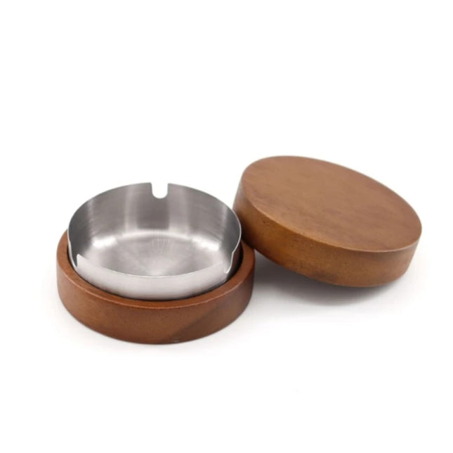 Ashtray Stainless Wood Base/Cover