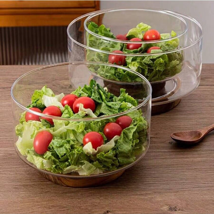 1pcs Elegant Clear Glass Bowl with Wooden Base