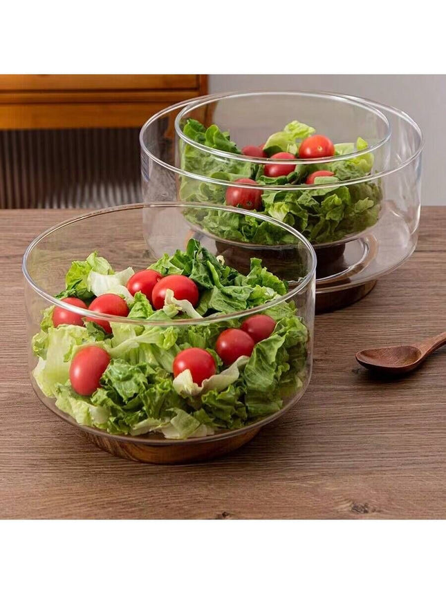1pcs Elegant Clear Glass Bowl with Wooden Base