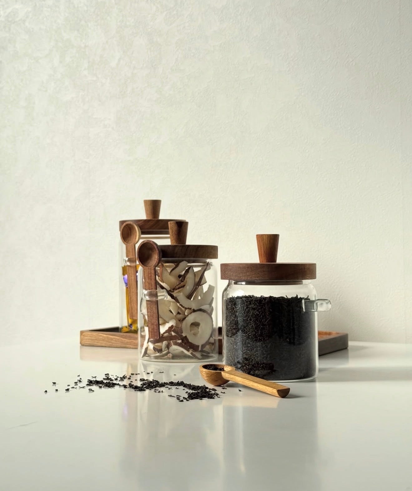 Set of 3 Glass Jars with Wood Spoons