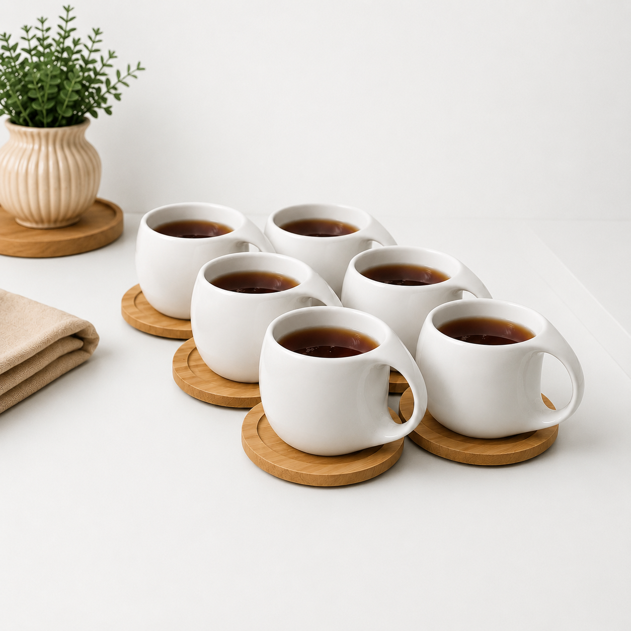 White Ceramic Tea Cup Set – 6 Pieces
