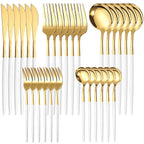 White/Gold Stainless Steel Flatware Set – 60-Piece Service for 12
