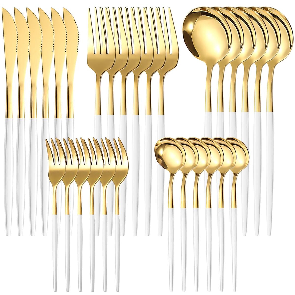 White/Gold Stainless Steel Flatware Set – 60-Piece Service for 12