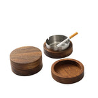 Ashtray Stainless Wood Base/Cover
