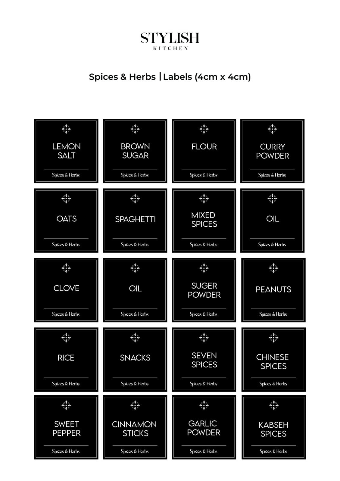 Stylish Kitchen Labels (4x4)