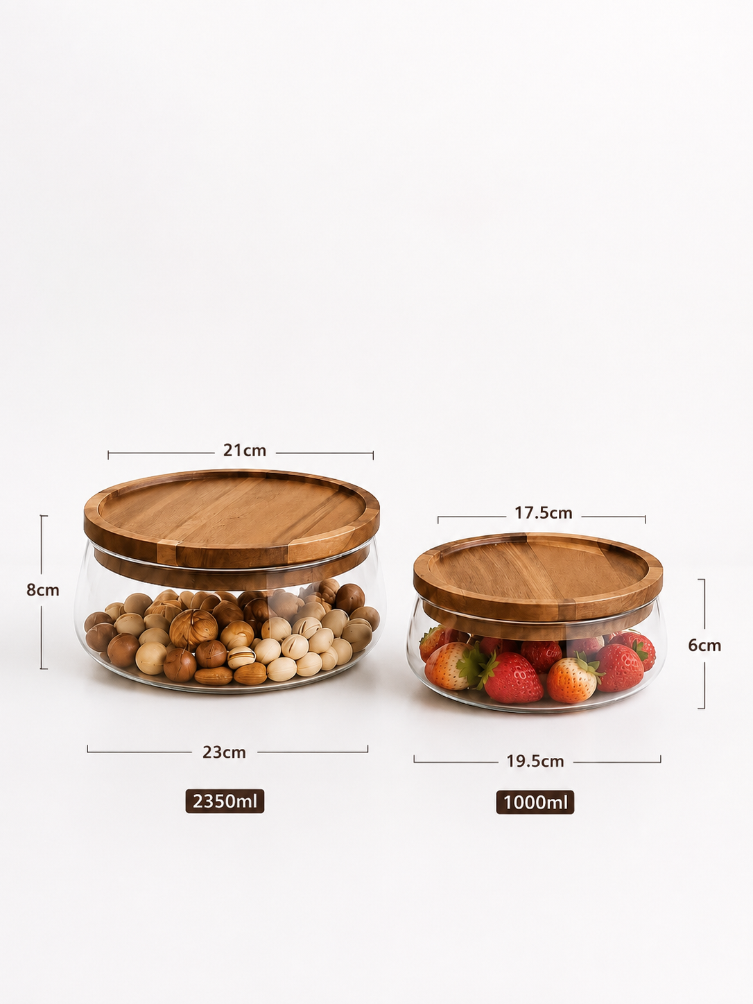 Glass Storage Bowls with Wooden Lids