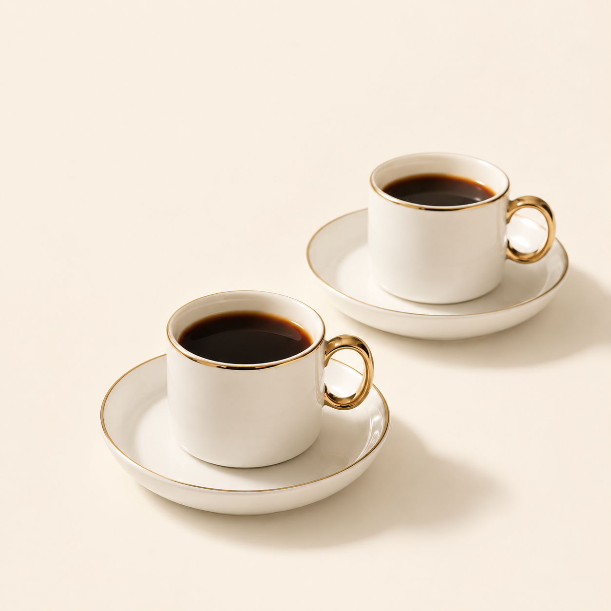 Coffee and Tea Cups with Gold Handel
