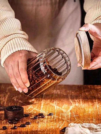 Wood Sealed Glass Jar with wooden lid