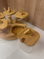 5-Piece Bamboo Rotating Spice Jar Set with Wooden Spoons
