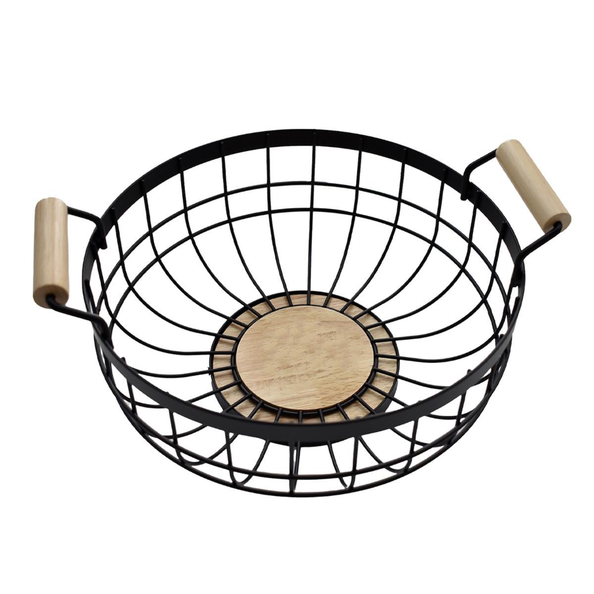 Metal Wire Storage Basket with Wooden Handles