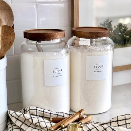 Wood lid glass airtight storage bottles