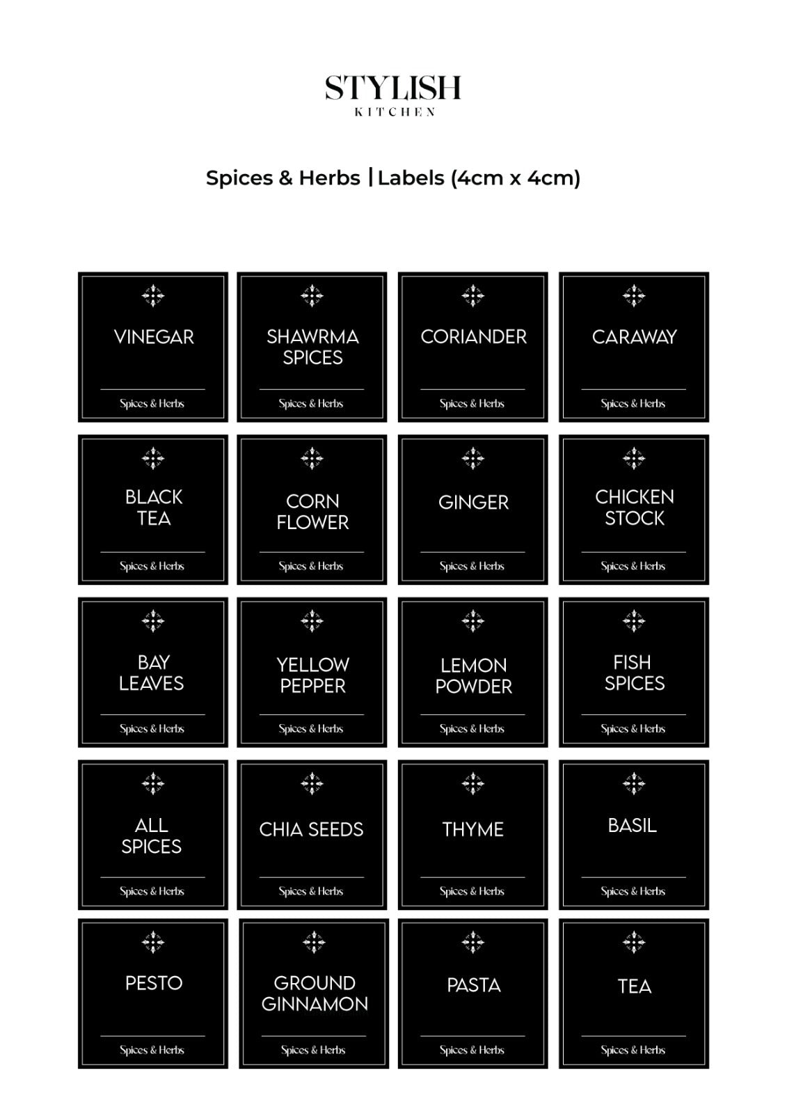 Stylish Kitchen Labels (4x4)