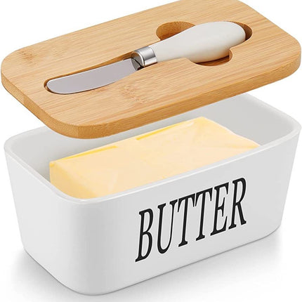 Ceramic Butter with Bamboo Lid and Knife