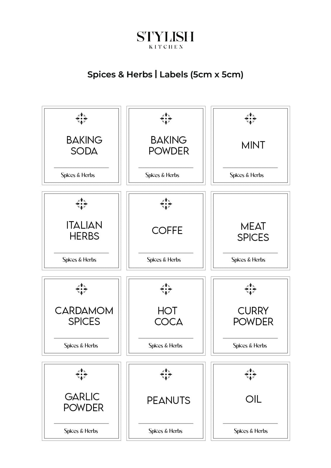 Stylish Kitchen Labels ( 5x5 )