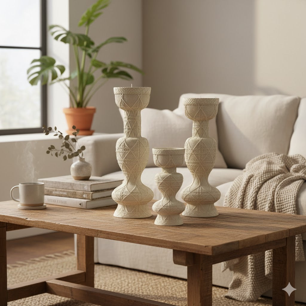 3pcs-Roman-Style Stone Candle Holder