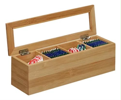 Bamboo Tea Organizer Box with Transparent Lid