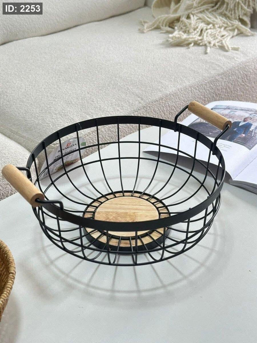 Metal Wire Storage Basket with Wooden Handles