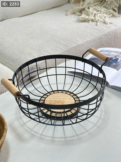 Metal Wire Storage Basket with Wooden Handles