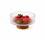 Ribbed Glass Fruit Bowl Set with Wooden Bases