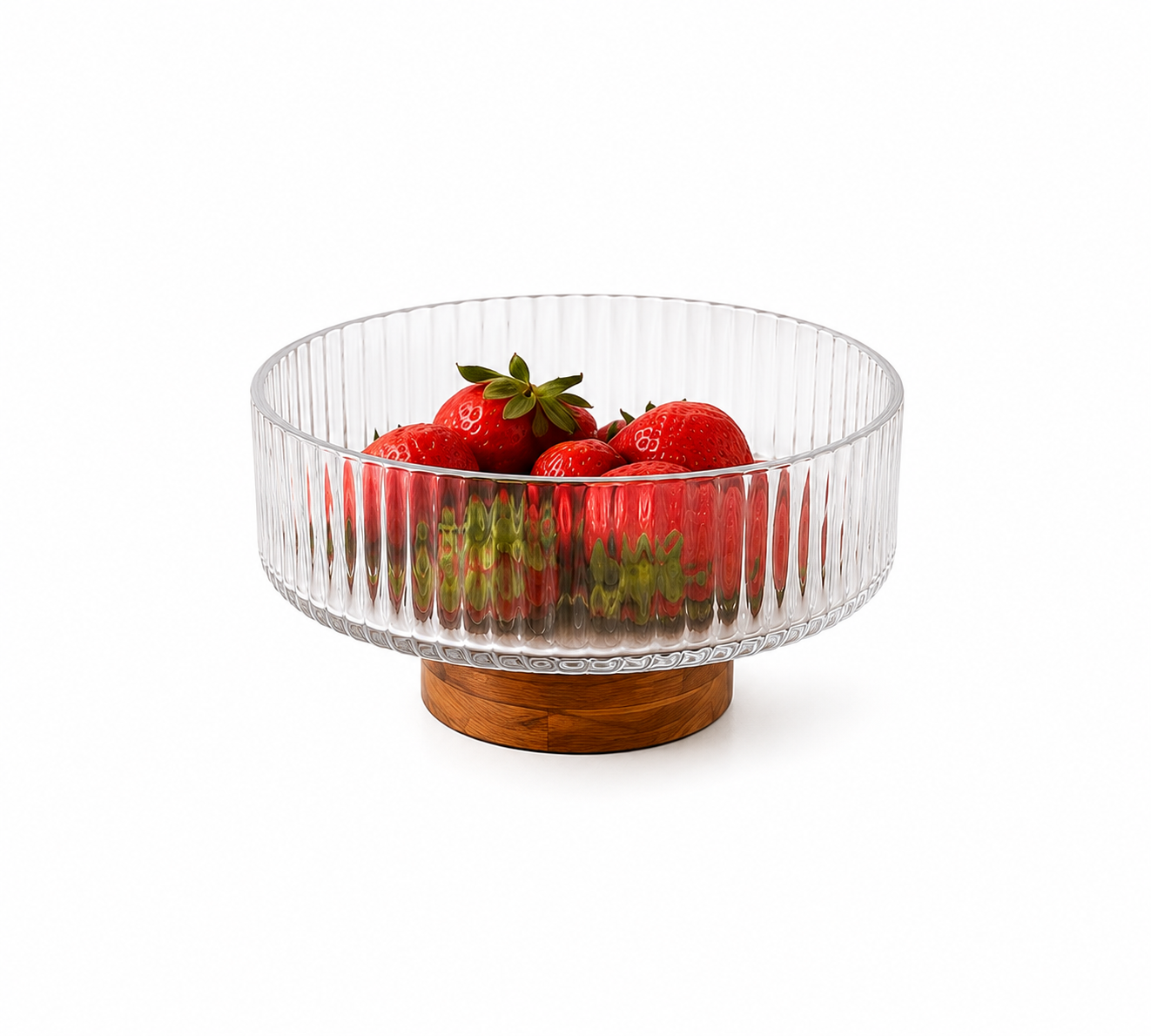 Ribbed Glass Fruit Bowl Set with Wooden Bases