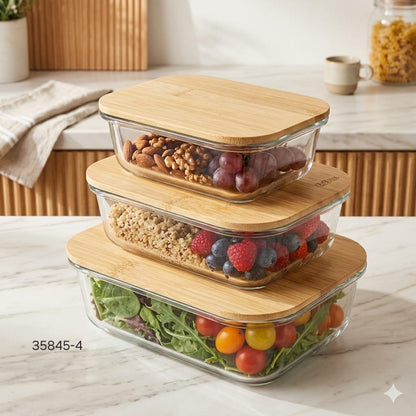Glass Storage Containers with Bamboo Lids – Set of 3