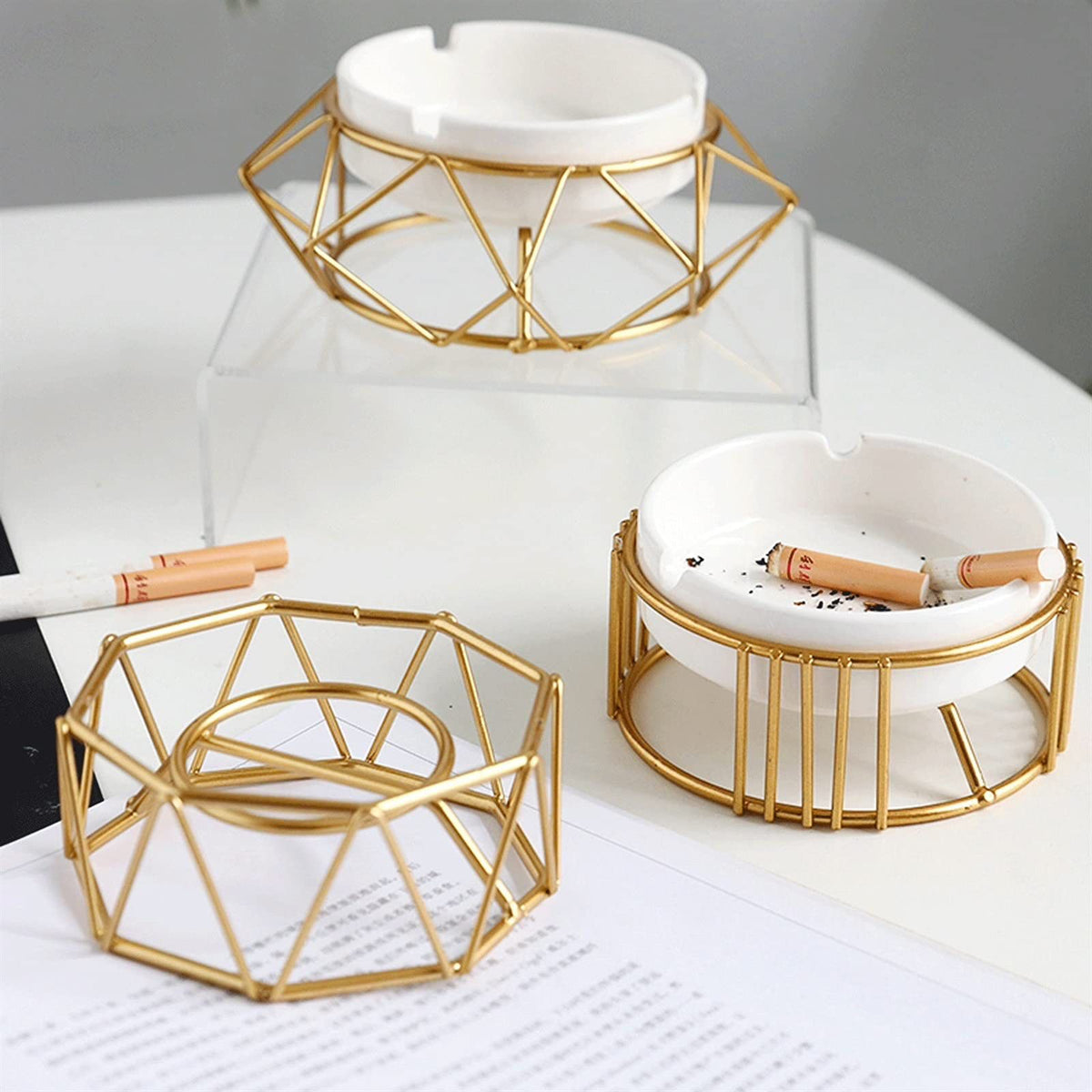 Luxury Ceramic Ashtray with Metal Stand