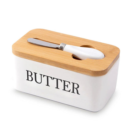 Ceramic Butter with Bamboo Lid and Knife