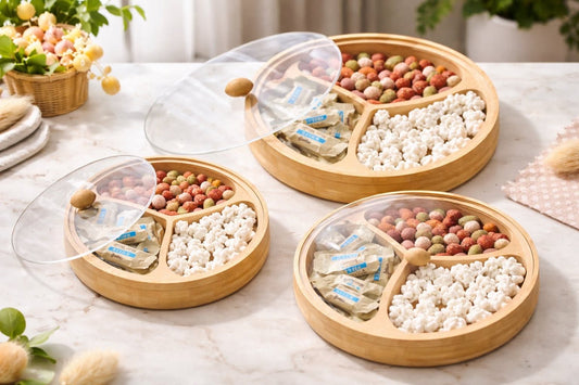Round Bamboo Snack Serving Tray with Lid