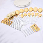 White/Gold Stainless Steel Flatware Set – 60-Piece Service for 12