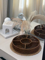 Round Woven Serving Tray with Compartments
