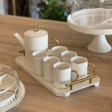 Luxury White Ceramic Coffee Set with Gold Accents