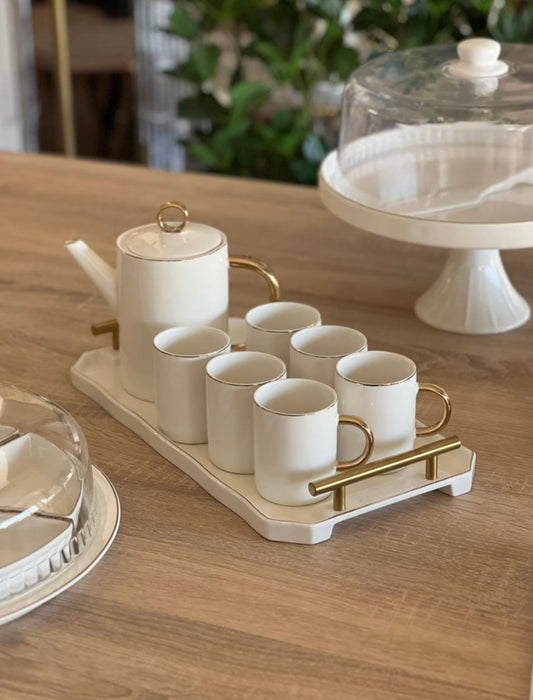 Luxury White Ceramic Coffee Set with Gold Accents