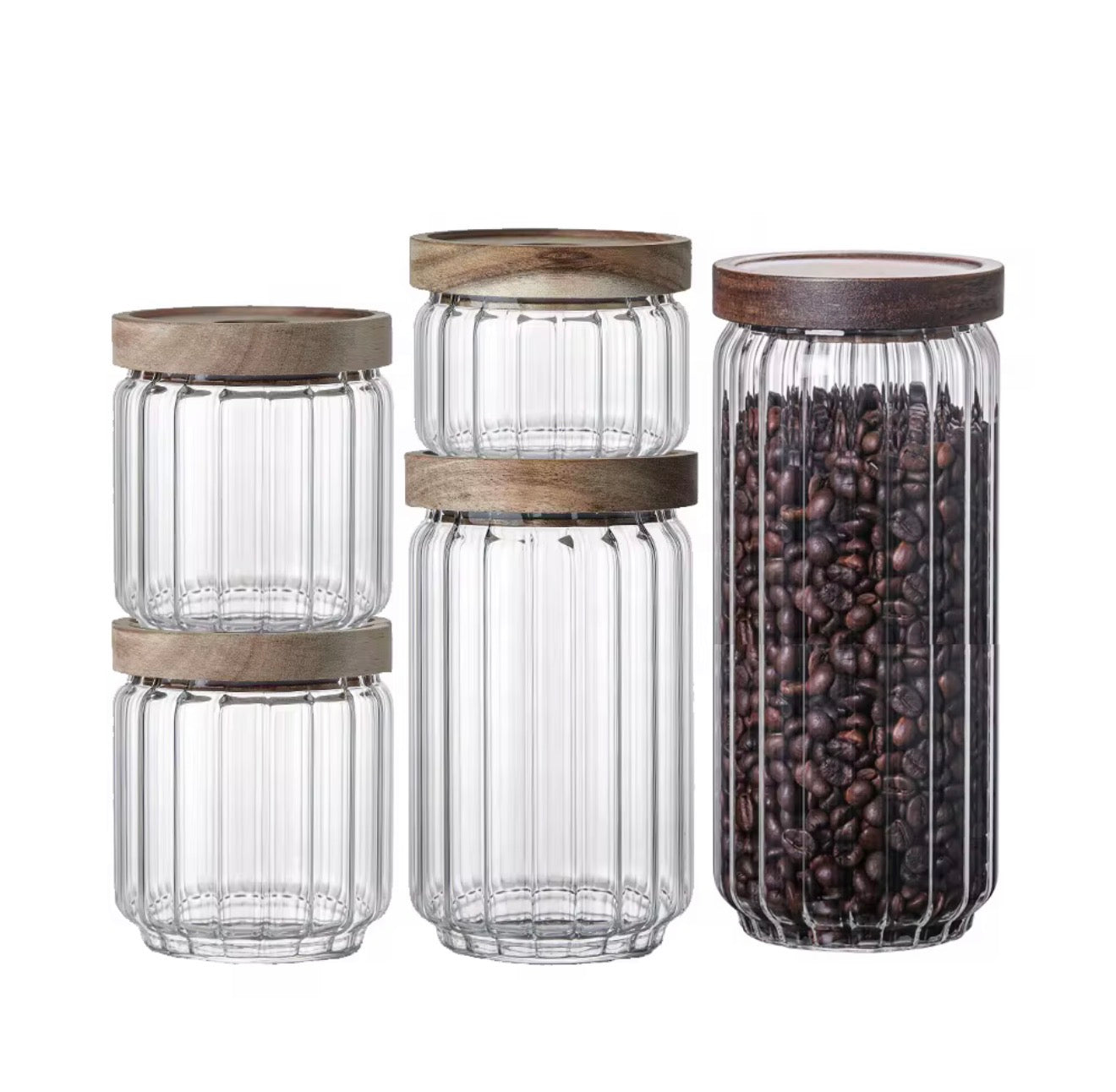 Glass Storage Jars Set with Wooden Lids
